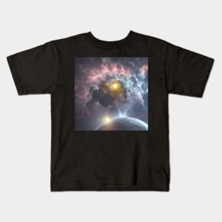 Planets Nebula Cloud In Dark Space Kids T-Shirt